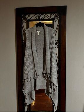 Grace Elements tan Cable-Knit Fringe Open Front Cardigan CL casual